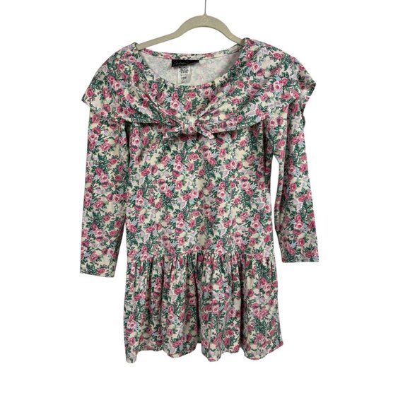 Vintage 80's Notorious Mini Dress Womens Small Shoulder Pads Floral Drop Waist - Picture 1 of 7